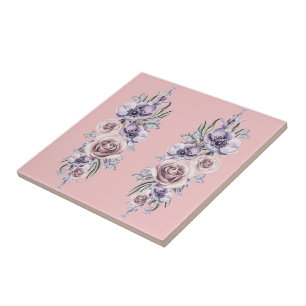 Pink Ceramic Tile Flowers and Butterflies Vintage