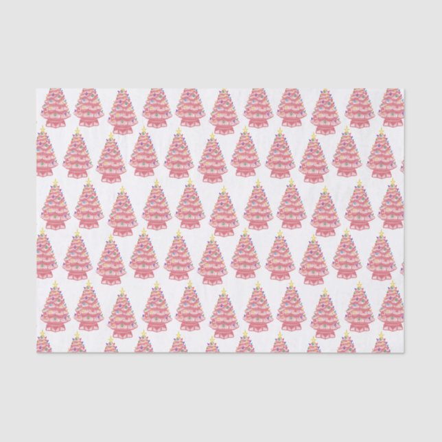 Pink Ceramic Xmas Trees Tissue Paper (Front)