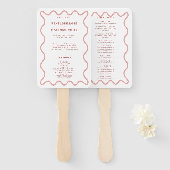 Pink Ceremony Program Hand Fan (Front and Back)