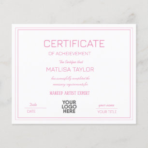 Pink Certificate Of Achievement Completion Award