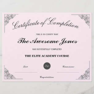 Pink Certificate of Completion with Custom Logo