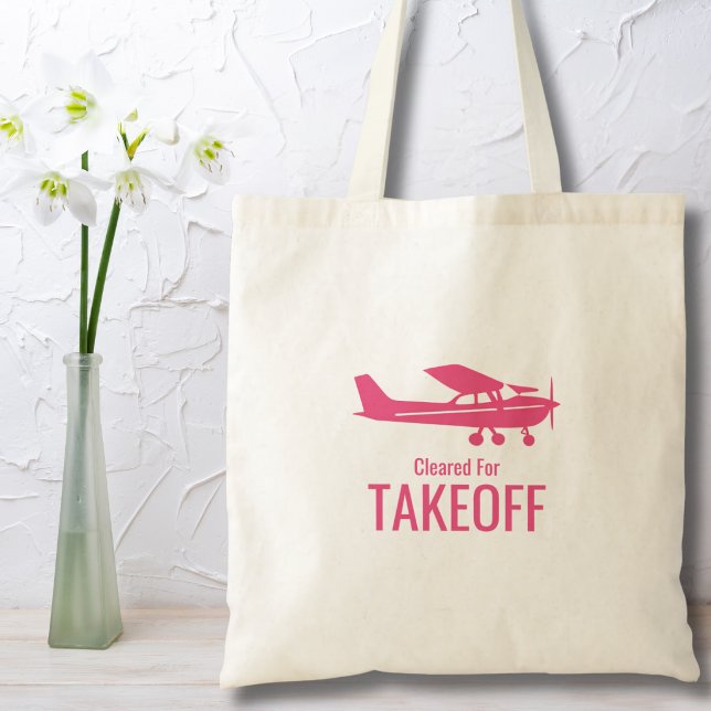 Pink Cessna Aeroplane Cleared for Takeoff Funny Tote Bag (Creator Uploaded)