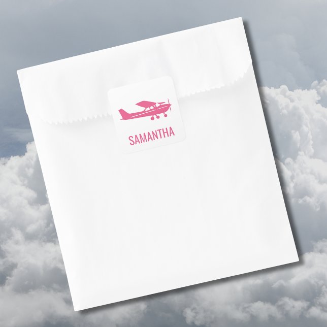 Pink Cessna Aeroplane Girly Chic Fun Custom Square Sticker (Creator Uploaded)