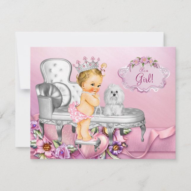 Pink Chair Blonde Princess Pearl Baby Shower Invitation (Front)