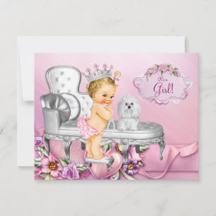 Pink Chair Blonde Princess Pearl Baby Shower Invitation