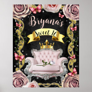 Pink Chair Roses Butterflies Welcome Sign Sweet 16