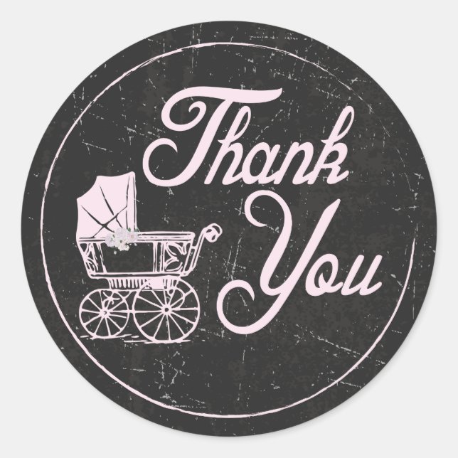 Pink Chalkboard, Baby Shower Thank You Stickers (Front)
