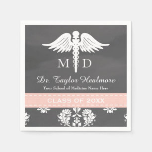 Pink Chalkboard Caduceus Medical School Graduation Napkin