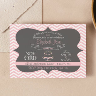 Pink Chalkboard Cake First Birthday Invite