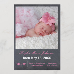 Pink Chalkboard Photo - Birth Announcement