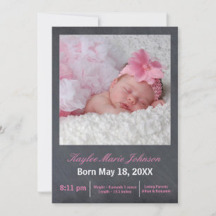 Pink Chalkboard Photo - Birth Announcement