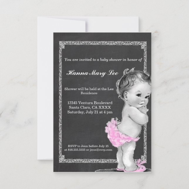 Pink Chalkboard Vintage Baby Shower Invitation (Front)