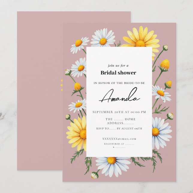 Pink Chamomile Bridal Shower Invitation (Front/Back)