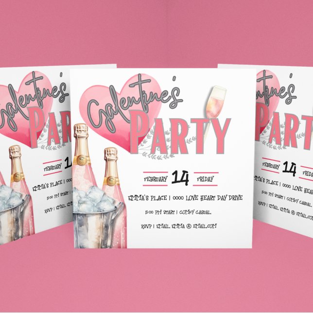 Pink Champagne and Ice Bucket Galentine Party  Invitation (Galentine's Party invitations for you to customize.  Add your gal pal party information and enjoy!)