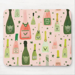 Pink Champagne and Stars Pattern Mouse Mat