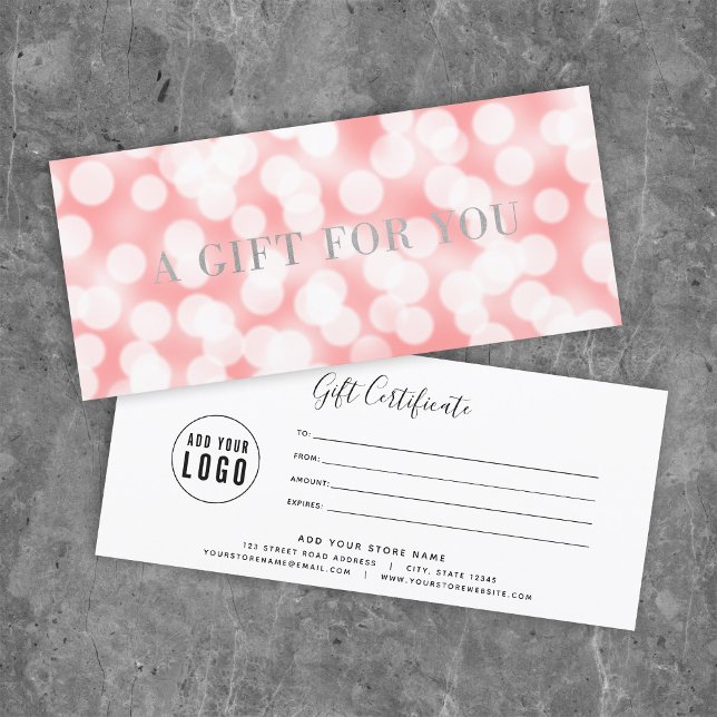 Pink Champagne Bokeh Lights Gift Certificate (Creator Uploaded)
