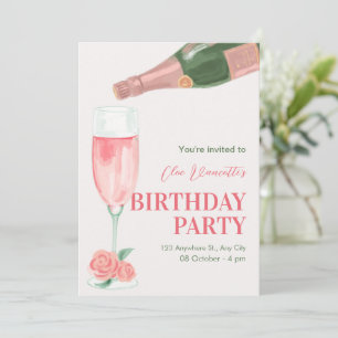 Pink champagne bottle birthday party invitation