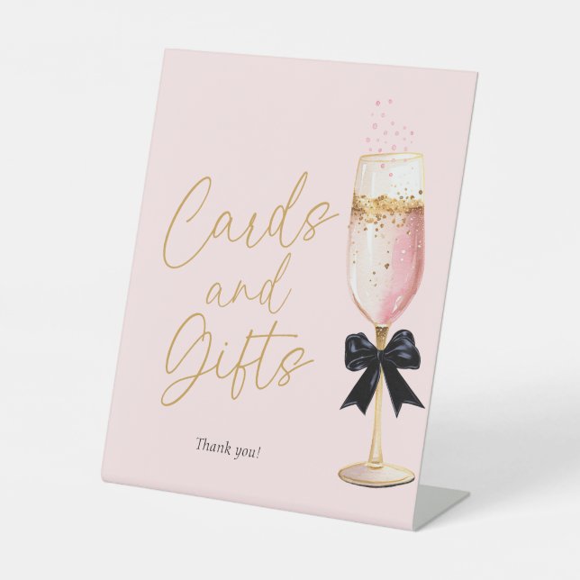 Pink Champagne Bridal Shower Cards and Gifts Pedestal Sign (Front)