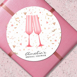 Pink Champagne Bridal Shower Classic Round Sticker