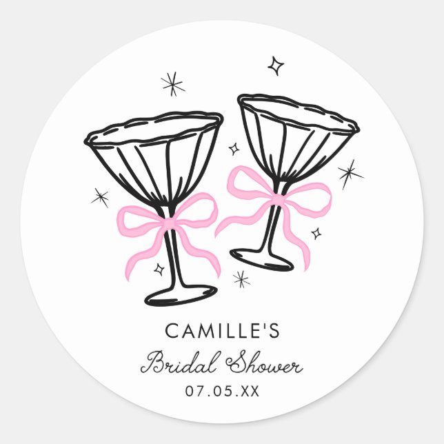 Pink Champagne Bridal Shower Classic Round Sticker (Front)