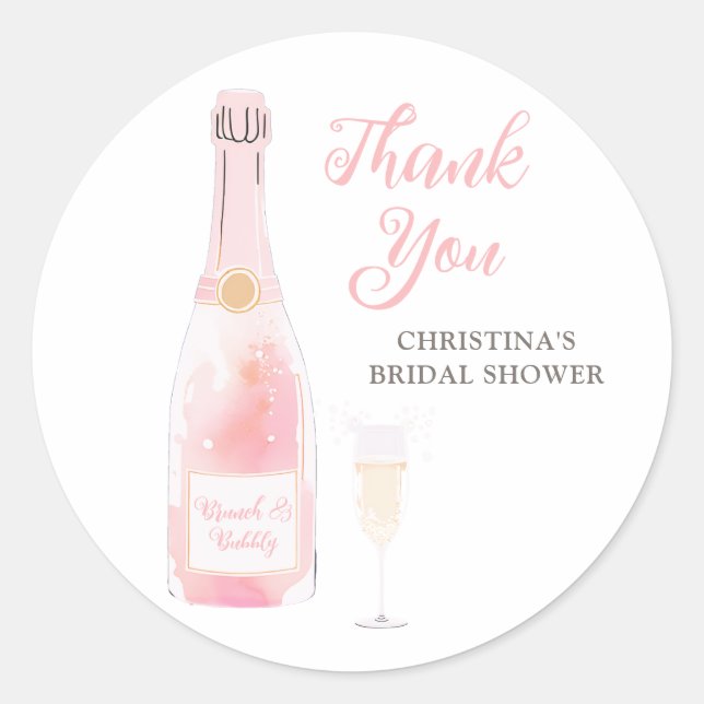 Pink Champagne Bridal Shower Thank You Classic Round Sticker (Front)
