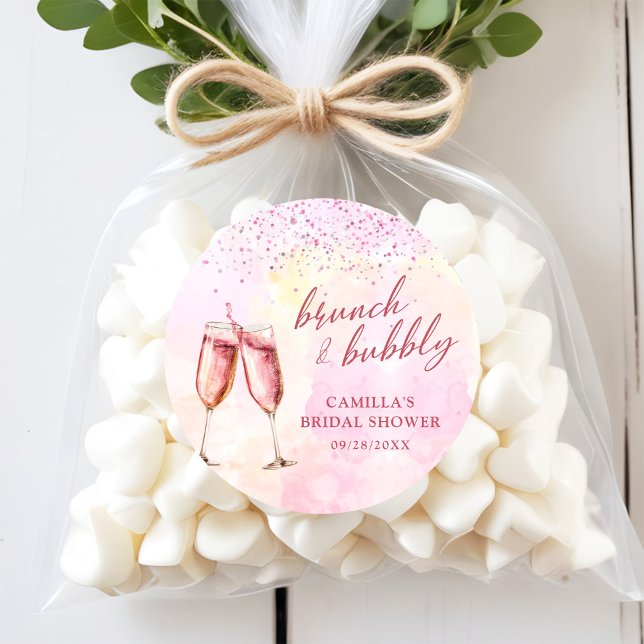 Pink Champagne Brunch And Bubbly Bridal Shower Classic Round Sticker (Creator Uploaded)