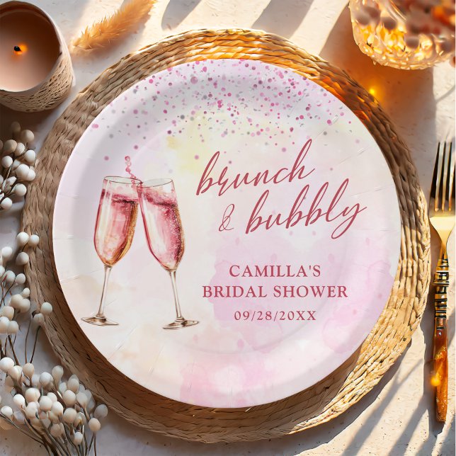 Pink Champagne Brunch And Bubbly Bridal Shower Paper Plate (Creator Uploaded)