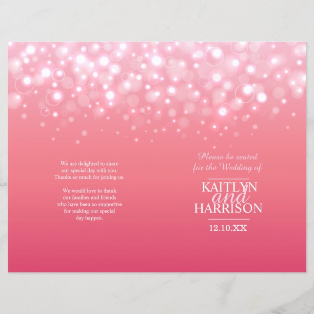 Pink champagne bubble wedding programme (Front)