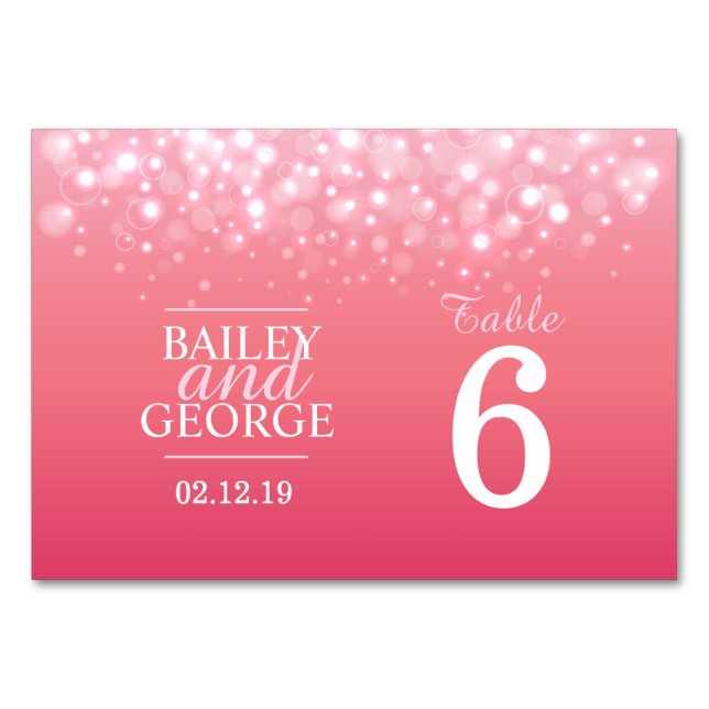 Pink champagne bubbles Wedding table numbers (Back)