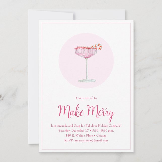 Pink Champagne Candy Can Holiday Party  Invitation (Front)