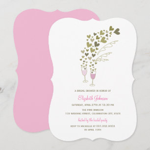 Pink Champagne Cheers Hearts Bridal Shower Invite