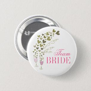 Pink Champagne Cheers & Hearts Team Bride Wedding 6 Cm Round Badge