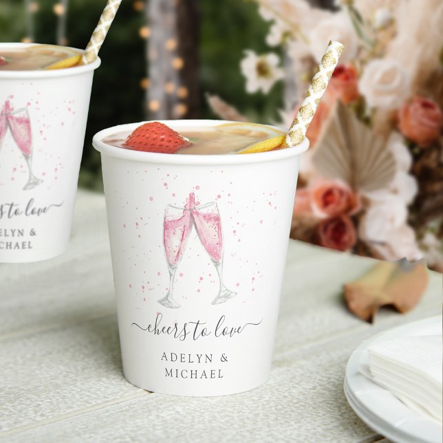 Pink Champagne "Cheers to Love" Personalised Paper Cups (Creator Uploaded)