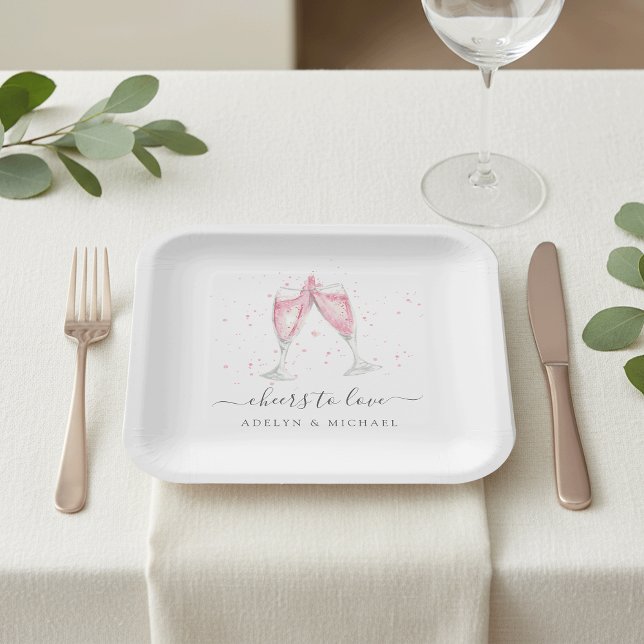 Pink Champagne "Cheers to Love" Personalised Paper Plate (Creator Uploaded)