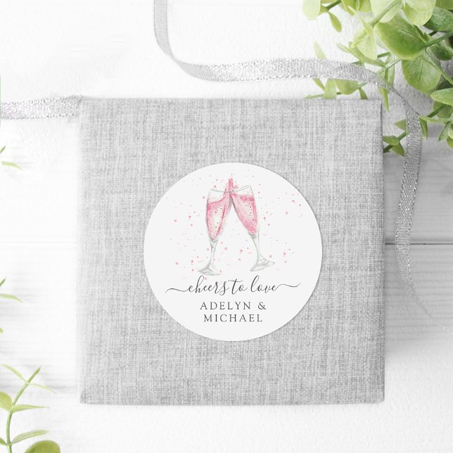 Pink Champagne "Cheers to Love" Personalized Classic Round Sticker (Creator Uploaded)