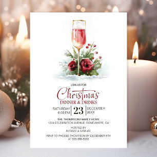 Pink Champagne Christmas Dinner and Drinks Invitation