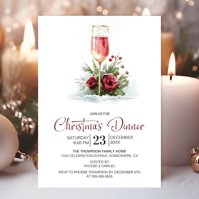 Pink Champagne Christmas Dinner Invitation (Creator Uploaded)