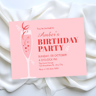 Pink champagne cocktail birthday invitation