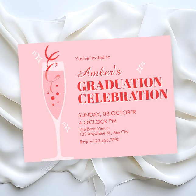 Pink champagne cocktail graduation invitation (Creator Uploaded)