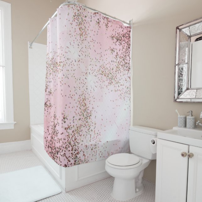 Pink Champagne Confetti  Shower Curtain (In Situ)