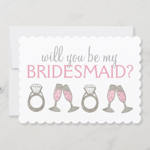 Pink Champagne Diamond Bridesmaid Bridal Party Invitation