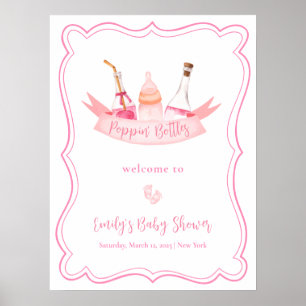 Pink Champagne Feet Frame Girl Baby Shower Welcome Poster