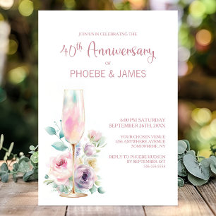 Pink Champagne Floral 40th Wedding Anniversary Invitation