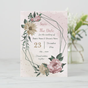 pink champagne flowers botanical save the date