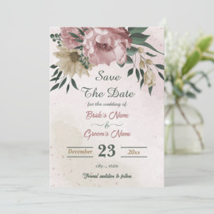 pink champagne flowers botanical save the date