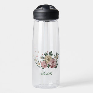 pink & champagne flowers greenery water bottle