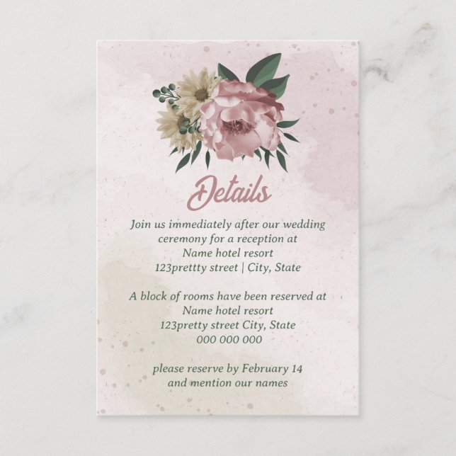 pink champagne flowers wedding enclosure card (Front)