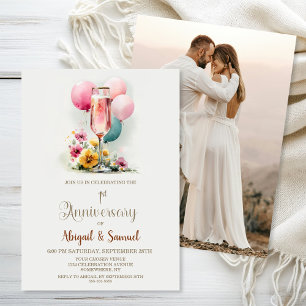 Pink Champagne Glass 1st Wedding Anniversary Invitation