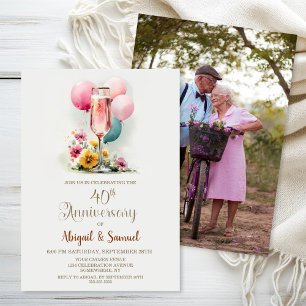 Pink Champagne Glass 40th Wedding Anniversary Invitation