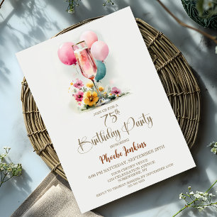 Pink Champagne Glass 75th Birthday Party Invitation